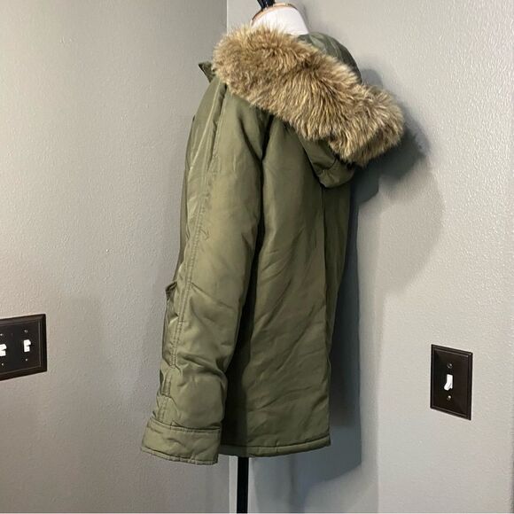 Old Navy Olive Green Jacket Faux fur Hood Utility Crocodile Tears - Picture 4 of 14